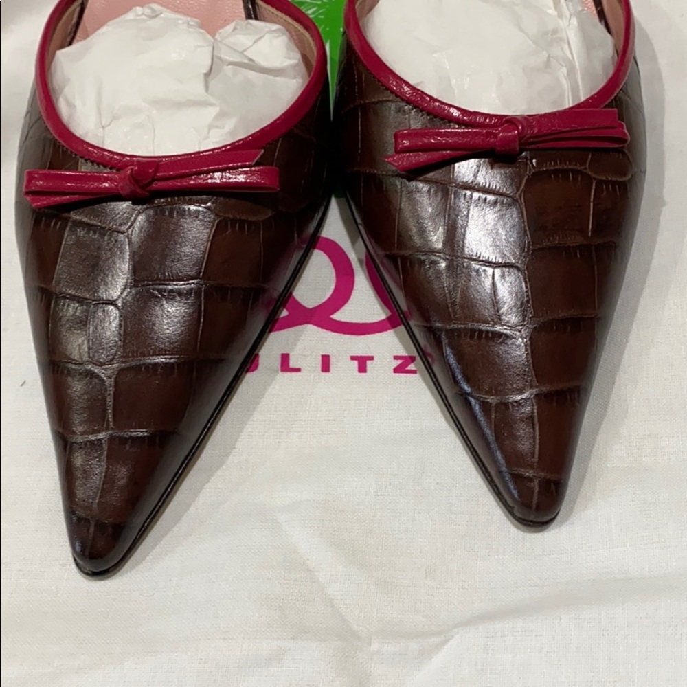 Lilly Pulitzer Louise Brown Croc Kitten Heel Mules - Picture 5 of 11